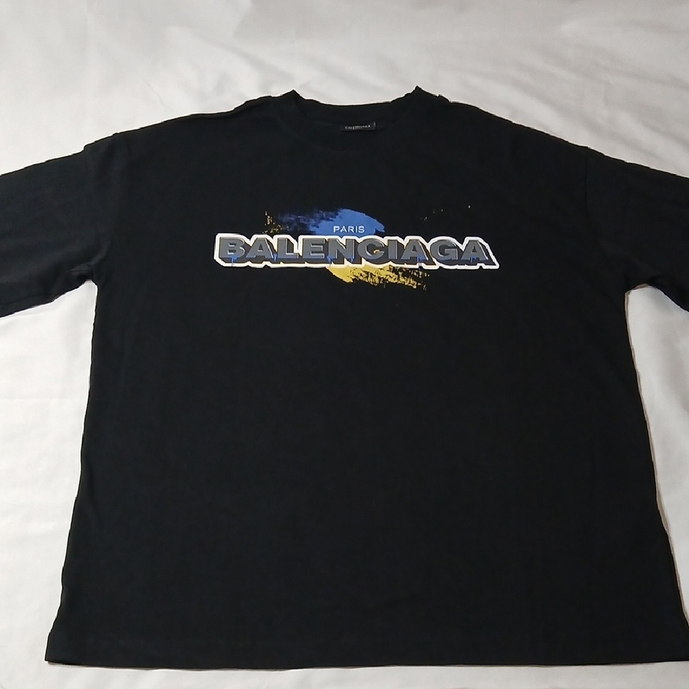 Balenciaga Black Tee with Blue and Yellow Graphic